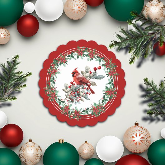 赤モッキンバードポインセテ縁どィア ペーパーコースター