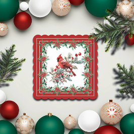 赤モッキンバードポインセテ縁どィア ペーパーコースター