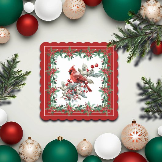 赤モッキンバードポインセテ縁どィア ペーパーコースター