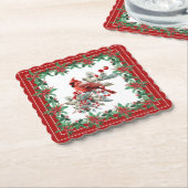 赤モッキンバードポインセテ縁どィア ペーパーコースター (アングル)