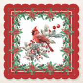 赤モッキンバードポインセテ縁どィア ペーパーコースター (正面)