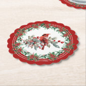 赤モッキンバードポインセテ縁どィア ペーパーコースター (アングル)