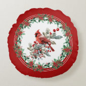 赤モッキンバードポインセテ縁どィア ラウンドクッション (正面)