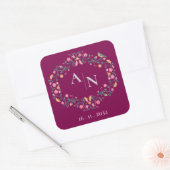 赤モノグラムかわいらしキュートカラフルフローラ結婚ズ スクエアシール (封筒)