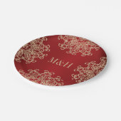 赤モノグラムのと金ゴールドインディアンスタイル結婚の ペーパープレート (アングル)