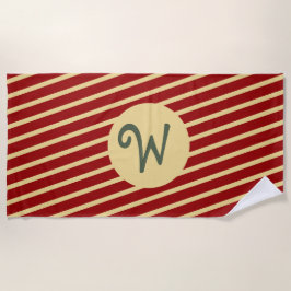 赤モノグラムののヴィンテージストライプゴールデン ビーチタオル