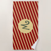 赤モノグラムののヴィンテージストライプゴールデン ビーチタオル (正面)