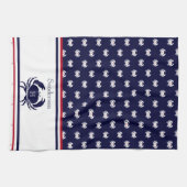 赤モノグラムのネイビーブルーホワイトカニ航海の キッチンタオル (横)