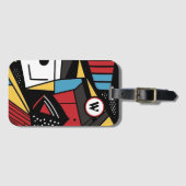 赤モノグラムのモダンと黒の幾何学的抽象芸術 ラゲッジタグ (正面横)