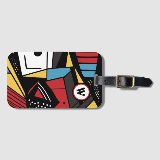 赤モノグラムのモダンと黒の幾何学的抽象芸術 ラゲッジタグ (正面横)