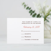 赤モノグラムのリース結婚の返信カード 出欠カード (スタンド正面)