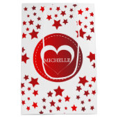 赤モノグラムの星とハート ミディアムペーパーバッグ (裏面)