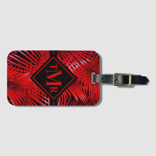 赤モノグラムの熱帯ヤシ ラゲッジタグ (正面横)