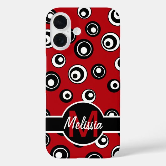 赤モノグラムの白の黒い円のパターン Case-Mate iPhoneケース (裏面)