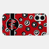 赤モノグラムの白の黒い円のパターン Case-Mate iPhoneケース (裏面 (横))