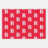 赤モノグラムの白カスタムイニシャル ラッピングペーパーシート (正面3)