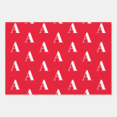 赤モノグラムの白カスタムイニシャル ラッピングペーパーシート (正面)