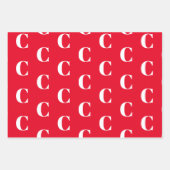 赤モノグラムの白カスタムイニシャル ラッピングペーパーシート (正面3)