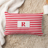 赤モノグラムの白ストライプ腰枕 ランバークッション (ブランケット)