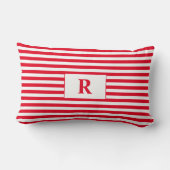 赤モノグラムの白ストライプ腰枕 ランバークッション (裏面)