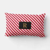 赤モノグラムの白ストライプ腰枕 ランバークッション (裏面)