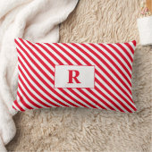 赤モノグラムの白ストライプ腰枕 ランバークッション (ブランケット)