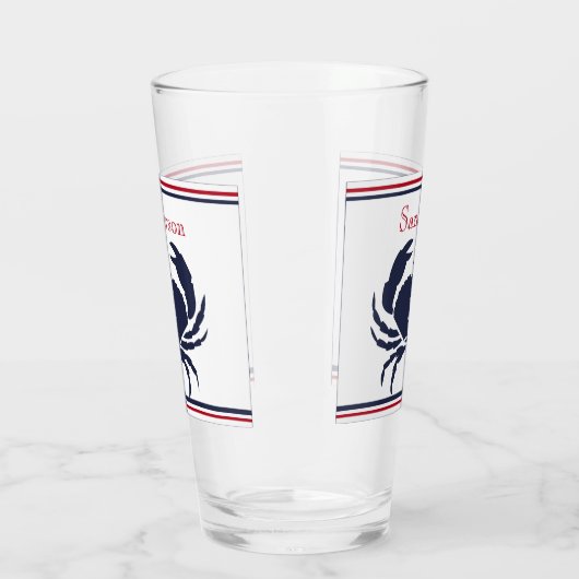 赤モノグラムの白ネイビーブルーカニガ航海のラス タンブラーグラス (左)