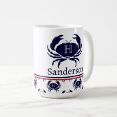 赤モノグラムの白ネイビーブルーカ航海のニ コーヒーマグカップ (正面右)