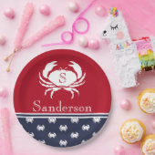 赤モノグラムの白ネイビーブルーカ航海のニ ペーパープレート (パーティー)