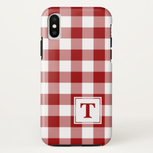 赤モノグラムの白バッファローチェックパターン iPhone XSケース