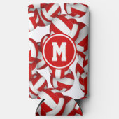 赤モノグラムの白バレーボール模様 スリム缶クーラー (正面)