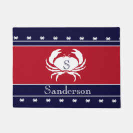 赤モノグラムの白ブラックカニキッチンラグ ドアマット