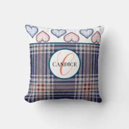 赤モノグラムの白・青装飾用クッション クッション