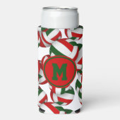 赤モノグラムの緑のバレーボール模様 スリム缶クーラー (Seltzer正面)