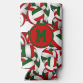 赤モノグラムの緑のバレーボール模様 スリム缶クーラー (裏面)