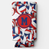 赤モノグラムの色のバレーボール模様 スリム缶クーラー (裏面)