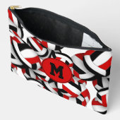 赤モノグラムの色バレーボールパターン アクセサリーポーチ (見開き)