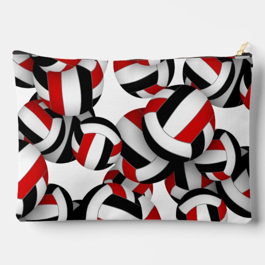 赤モノグラムの色バレーボールパターン アクセサリーポーチ (裏面)