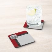 赤モノグラムの黒灰色コースターセット(6) コースター (右側)