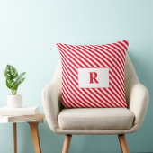赤モノグラムの/白のストライプ装飾用クッション クッション (椅子)