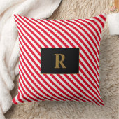 赤モノグラムの/白のストライプ装飾用クッション クッション (ブランケット)
