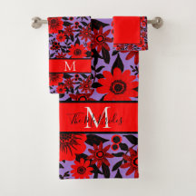 赤モノグラムの、黒、紫のジャングルフローラ