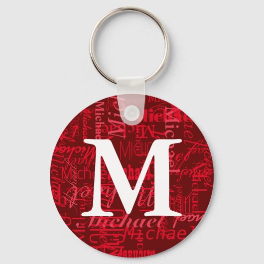 赤モノグラムパーソナライズされたキーチェーン キーホルダー (正面)
