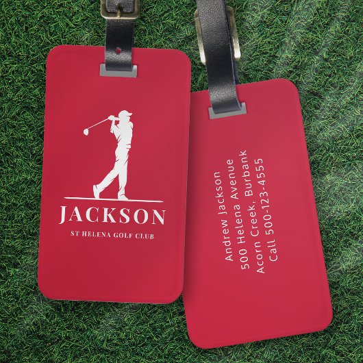 赤モノグラムパーソナライズされたゴルファー ラゲッジタグ