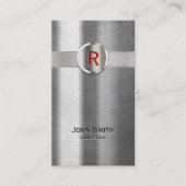 赤モノグラムモダンメタルテクスチャビジネスカード 名刺 (正面)