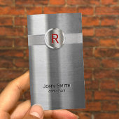 赤モノグラムモダンメタルテクスチャビジネスカード 名刺