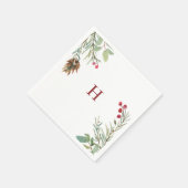 赤モノグラム水カラークリスマスグリーナリーベリー スタンダードカクテルナプキン (角)