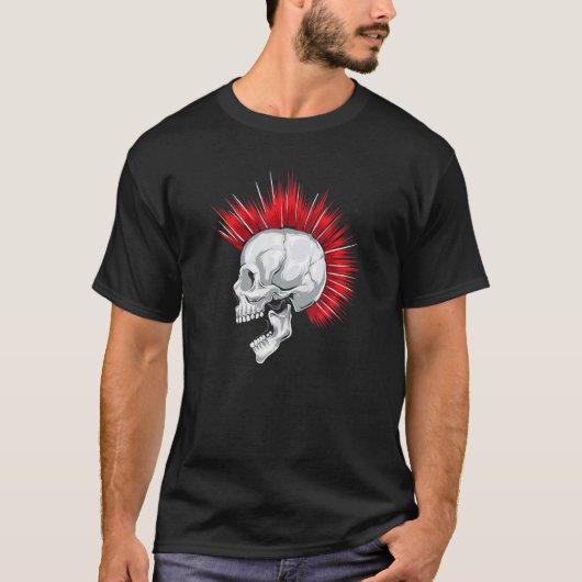 赤モホークスカルの恐ろしい髪型 Tシャツ (正面)