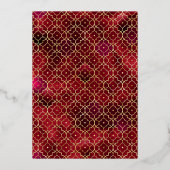 赤モロッコパターンシーク結婚アーチ金ゴールド 箔招待状 (裏面)