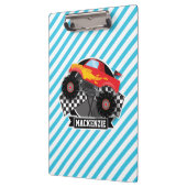 赤モンスタートラック市松模様に旗;青いストライプ クリップボード (左)